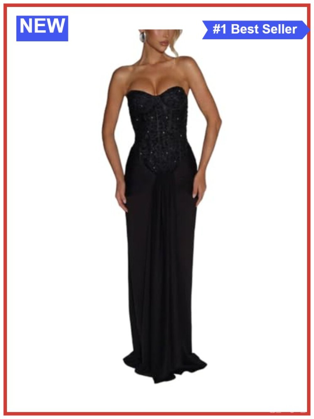Strapless Sequin Tie Waist Bodycon Long Formal Dress